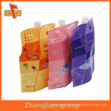 China vendor lamimated material custom plastic printed liquid stand up pouch with spout for body lotion